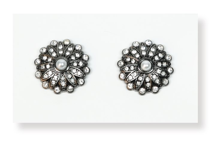 21mm Gunmetal Pearl-Center Flower Alloy Button