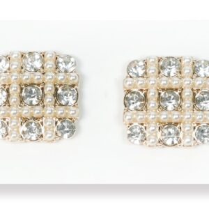 23mm Gold Pearl and Rhinestone Square Alloy Button