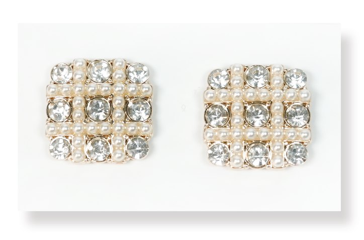 23mm Gold Pearl and Rhinestone Square Alloy Button