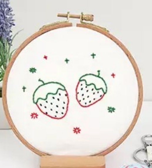 Strawberry Embroidery Kit with 12 cm Frame