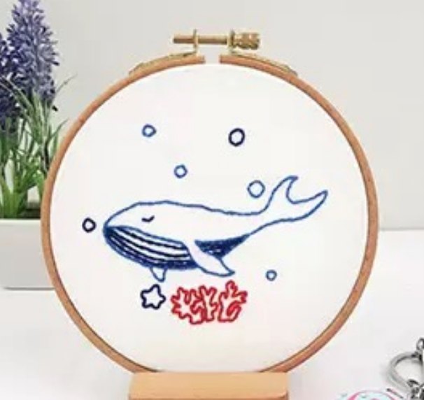Whale Embroidery Kit with 12 cm Frame
