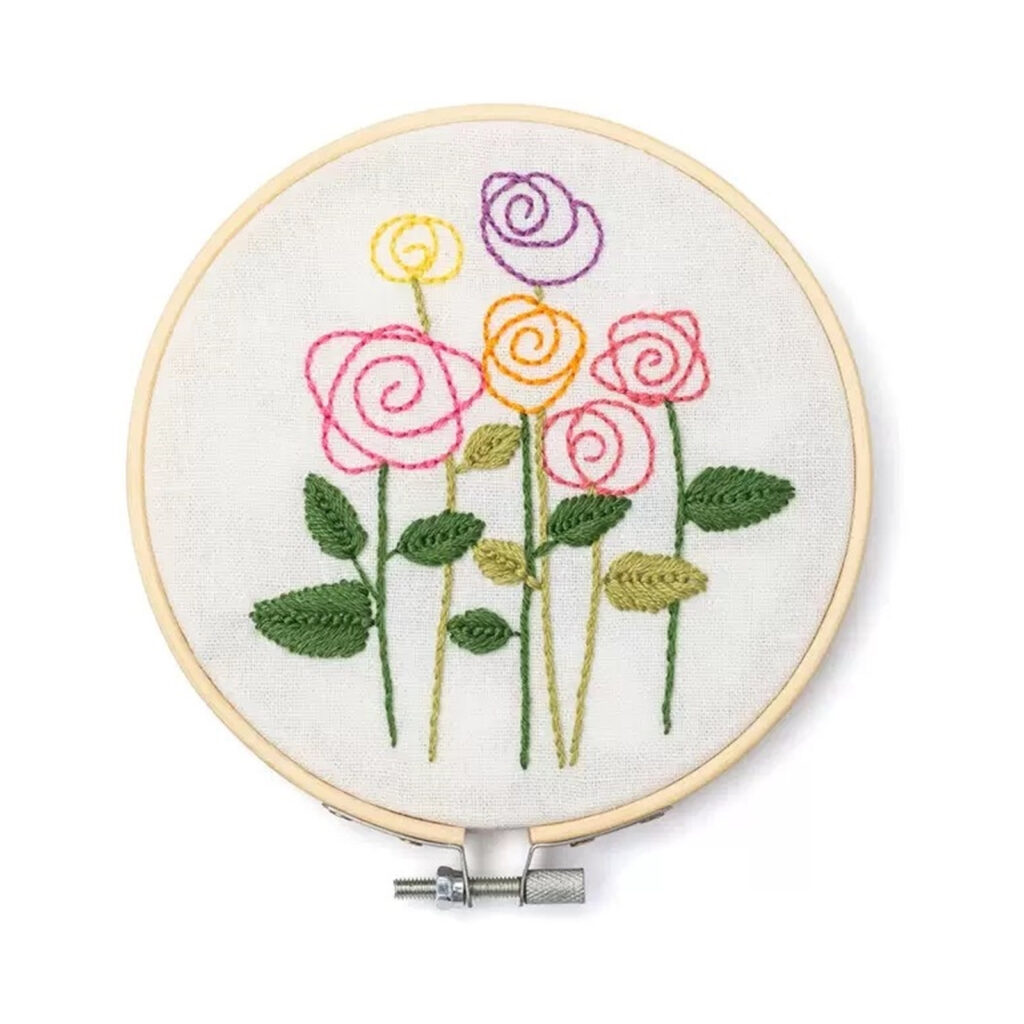 Floral Embroidery Kit with 12 cm Frame
