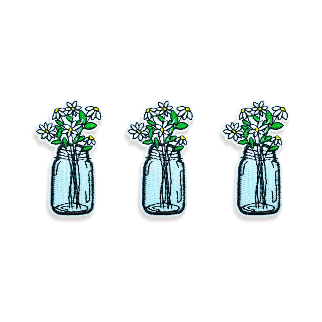 Flowers in a Jar Embroidered Patch, 3.5 x 6cm
