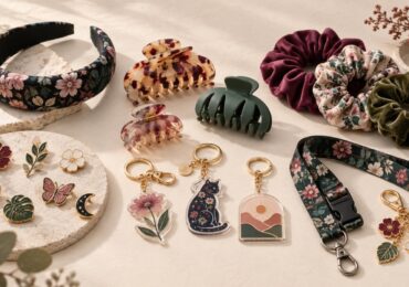 Custom hair clips, scrunchies, headband, enamel pins, keychains, lanyard and bag charms