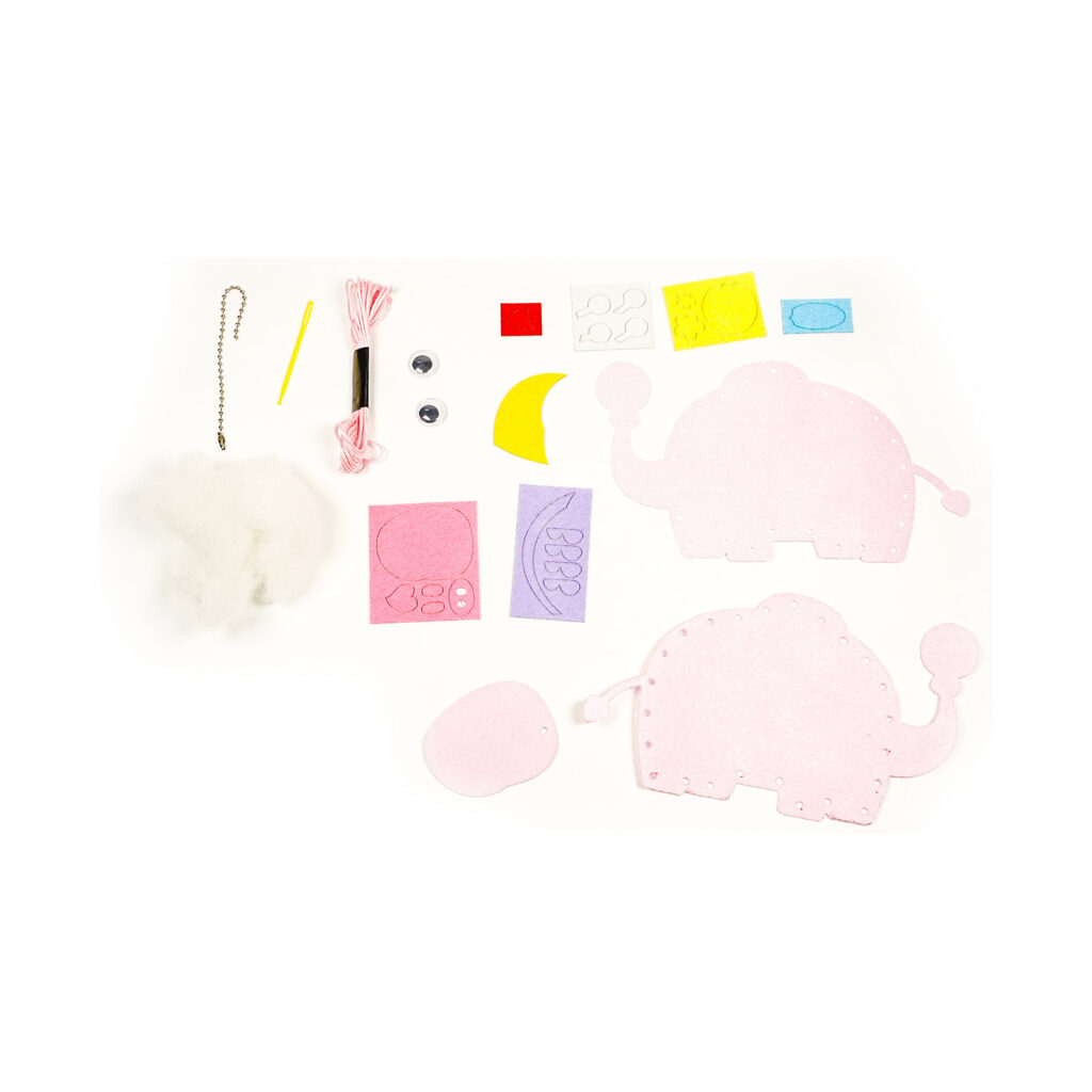 Pink Elephant Felt Keychain Sewing Kit, 13-15 cm