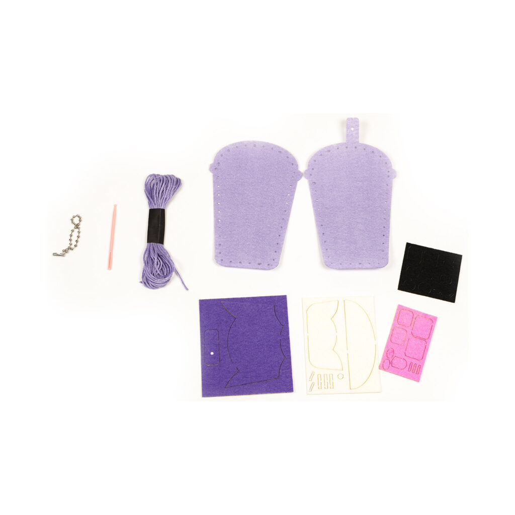 Purple Bubble Tea Felt Keychain Kit, 13-15 cm